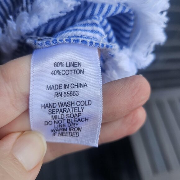 Cynthia Rowley Linen Blend Striped Blouse Boxy Fit Fringe 3/4 Sleeve Top Size 2x - Picture 9 of 14